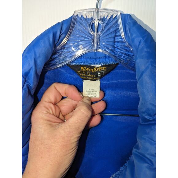 Vintage 70's Swingster Men's Blue Puffer Jacket Zip and Snap Front Made in USA - Picture 4 of 10
